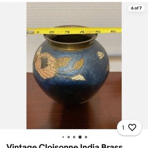 Vintage Indian Cloisonné Brass Vase | Floral Teal Enamel | 7” Boho Decor